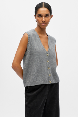 Ivona S/L Stickad Väst - Medium Grå Melange