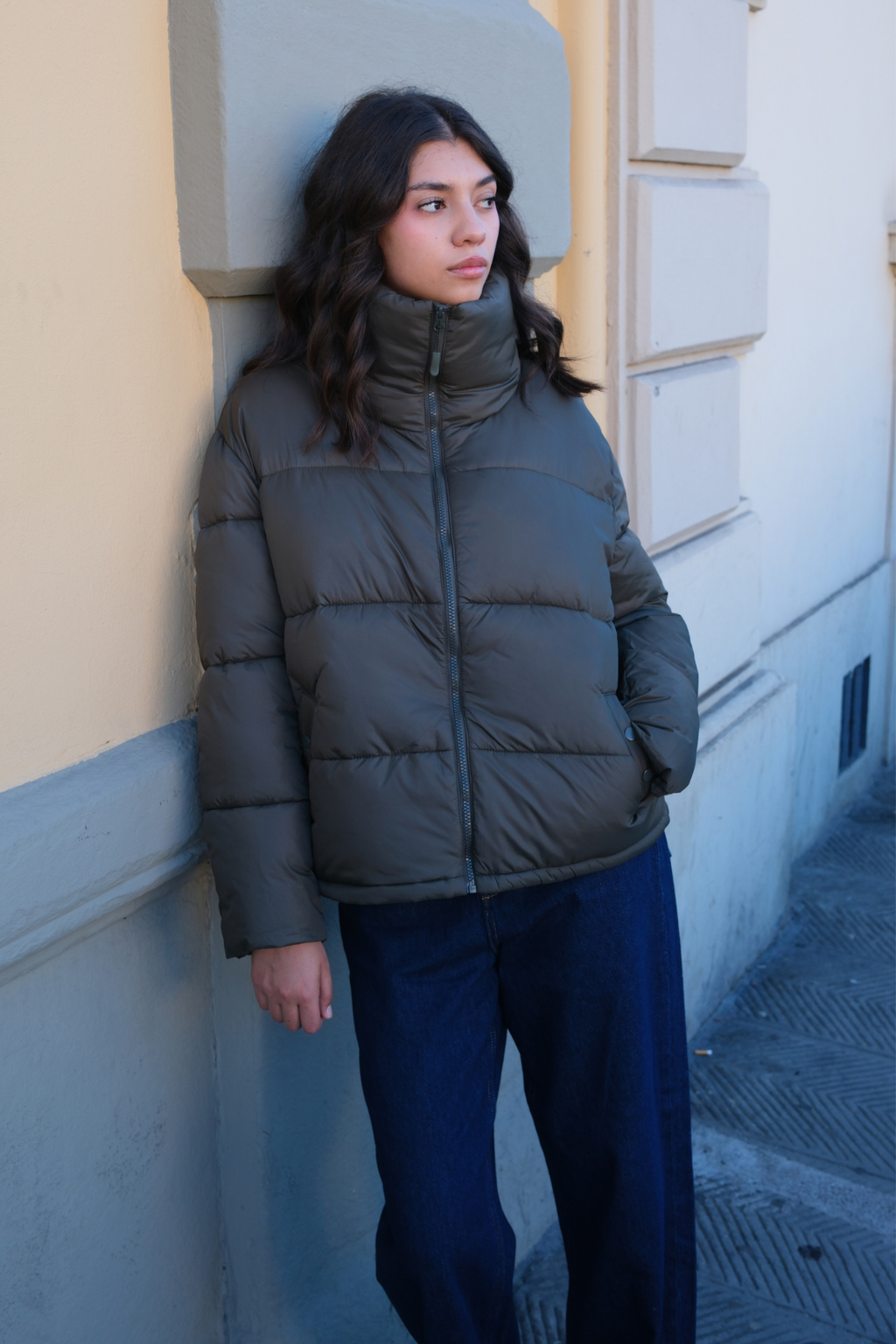 Kort Pufferjacka - Oliv