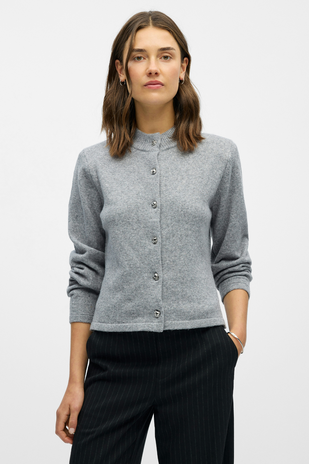 Zari Stickad Kofta - Medium Grey Melange