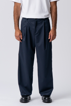 Pleated Wide Suit Pants - Navy