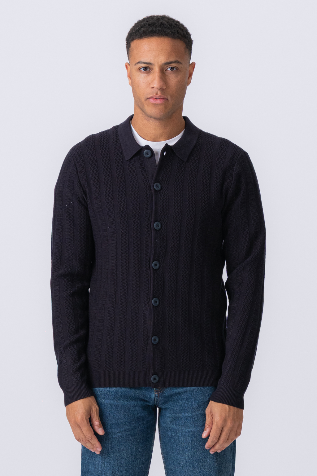 Arthur Stickad Cardigan - Dark Navy