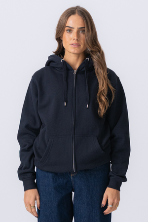 Basic Zip Hoodie - Mörk Navy