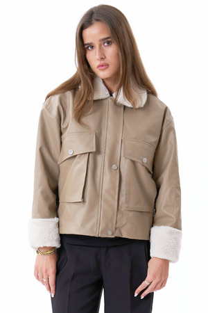 Shearlingjacka i Konstläder - Beige