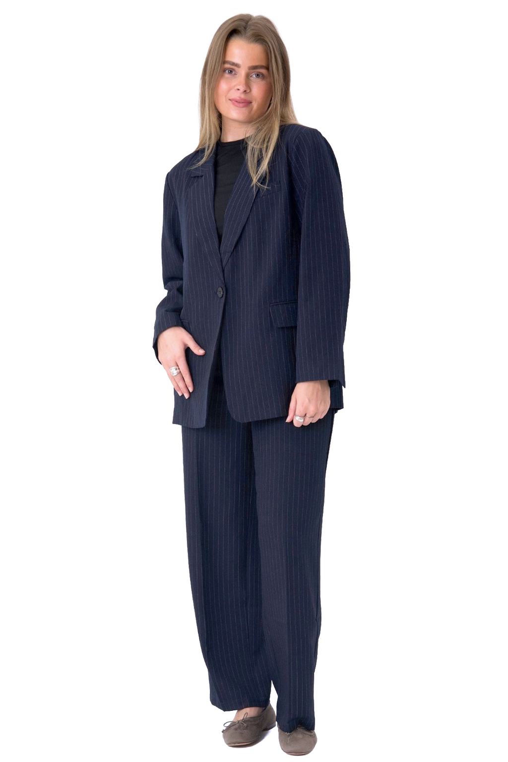 Oversized Kavaj med Kostymbyxor - Paketerbjudanden (Navy Pinstripe)