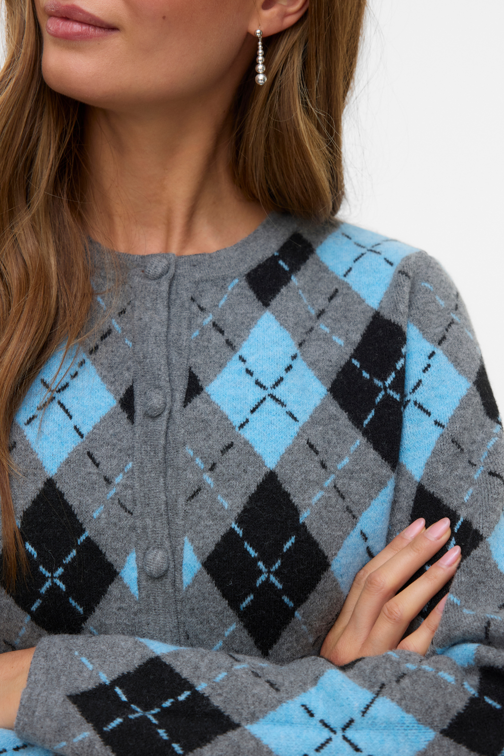 Giorgia O-Neck Cardigan - Mellangrå Melange