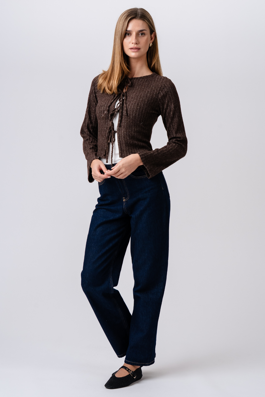 Ivy Tie Blouse Knit - Brun