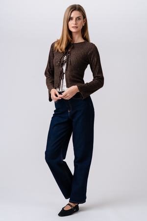 Ivy Tie Blouse Knit - Brun