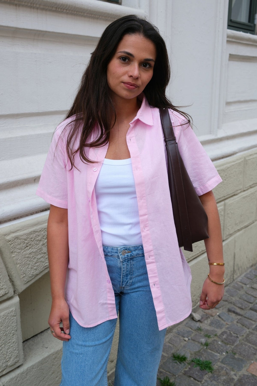 Kortärmad Linneskjorta - Ljusröd