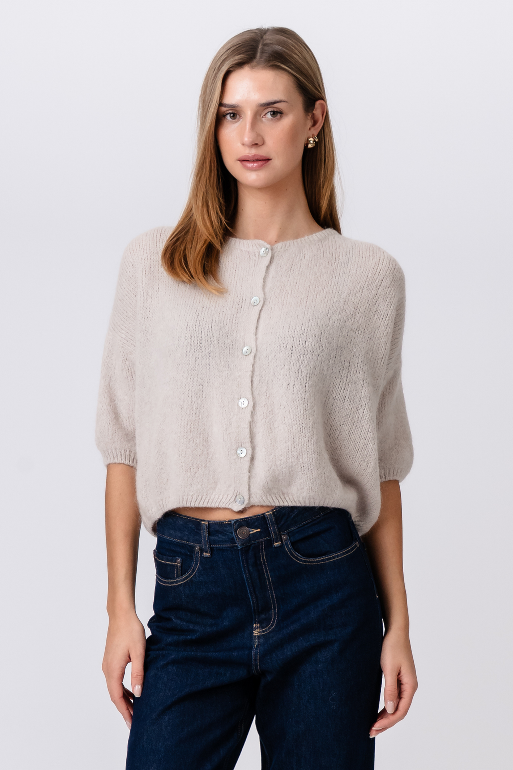 Mary Kortärmad Stickad Tröja - Beige