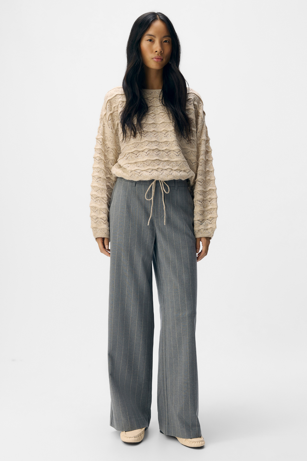 Lisa Wide Pant AOP - Mellangrå Melange