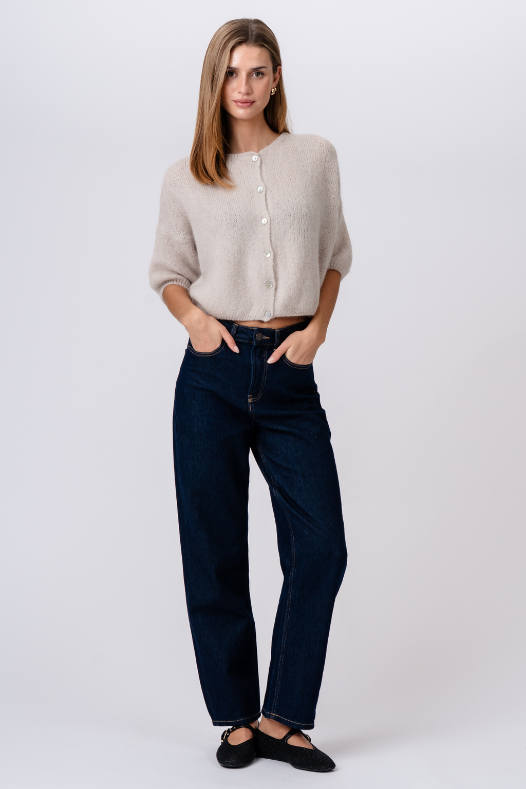 Mary Kortärmad Stickad Tröja - Beige