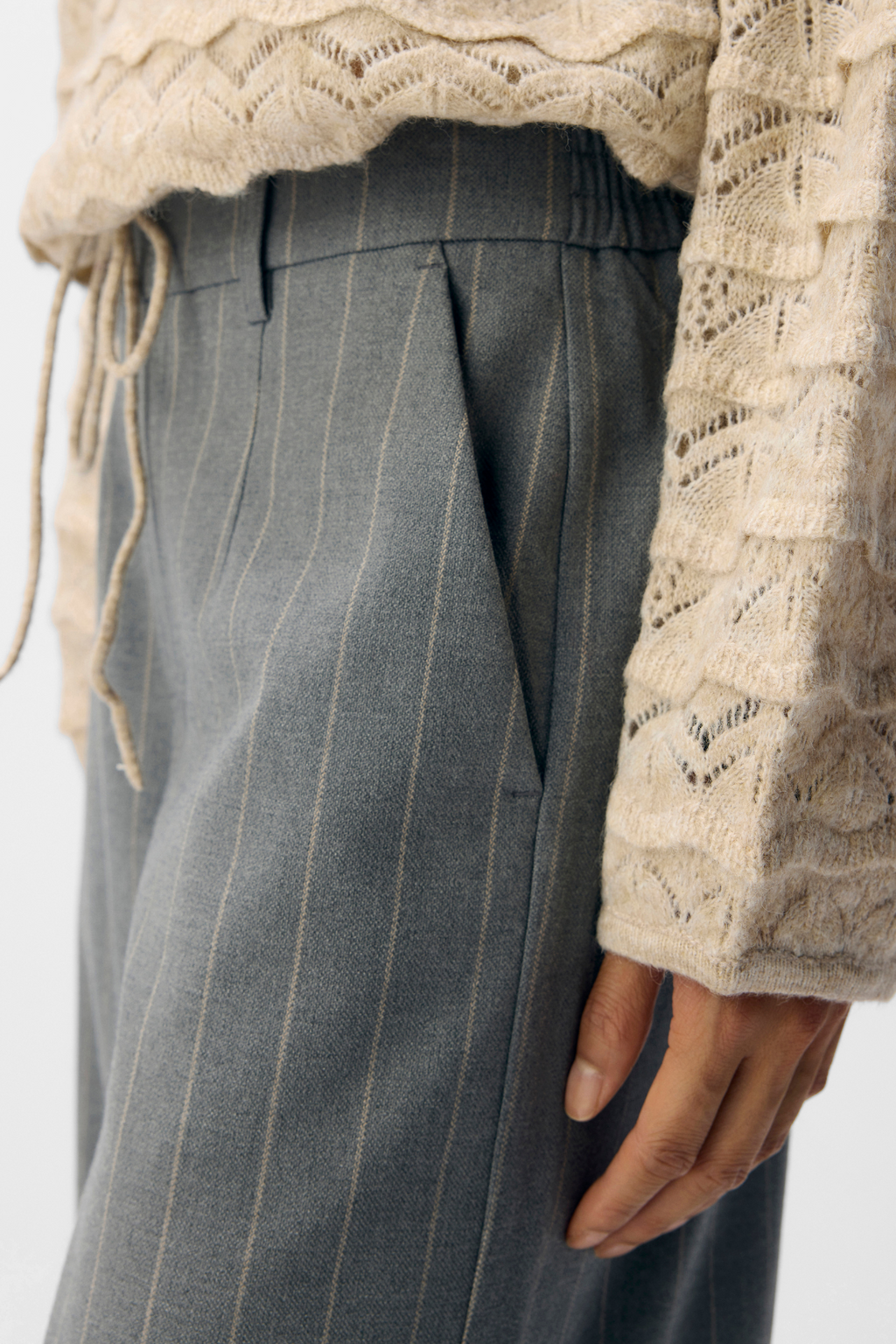 Lisa Wide Pant AOP - Mellangrå Melange
