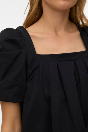 Ann Ss Square Neck Kort Klänning - Svart
