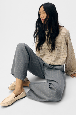Lisa Wide Pant AOP - Mellangrå Melange