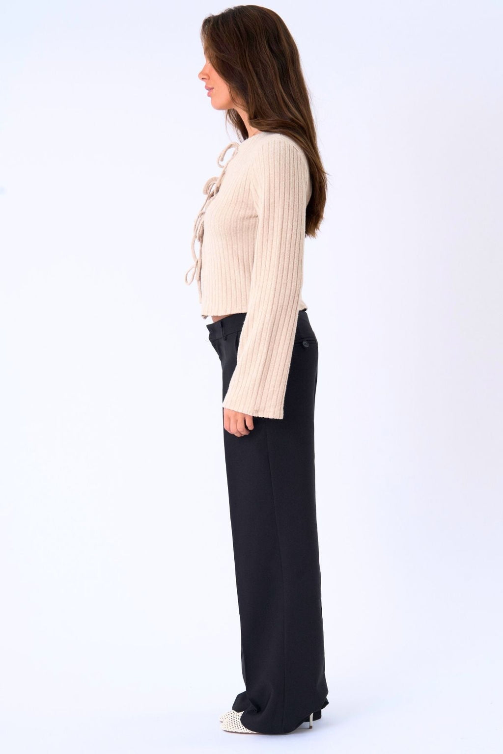 Ivy Tie Blouse Knit - Beige
