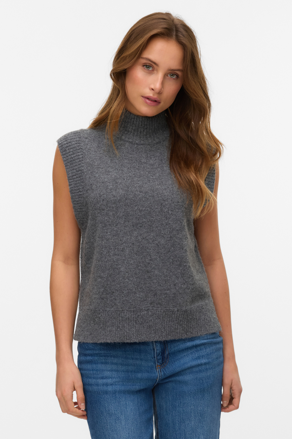 Wow Highneck Vest - Medium Grå Melange