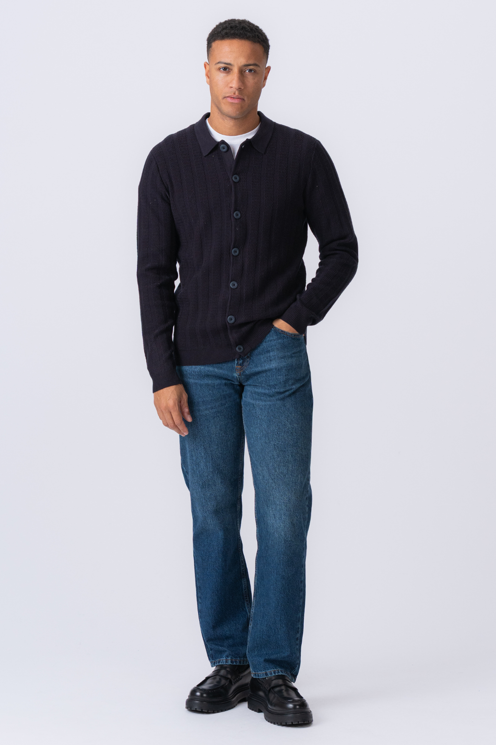 Arthur Stickad Cardigan - Dark Navy