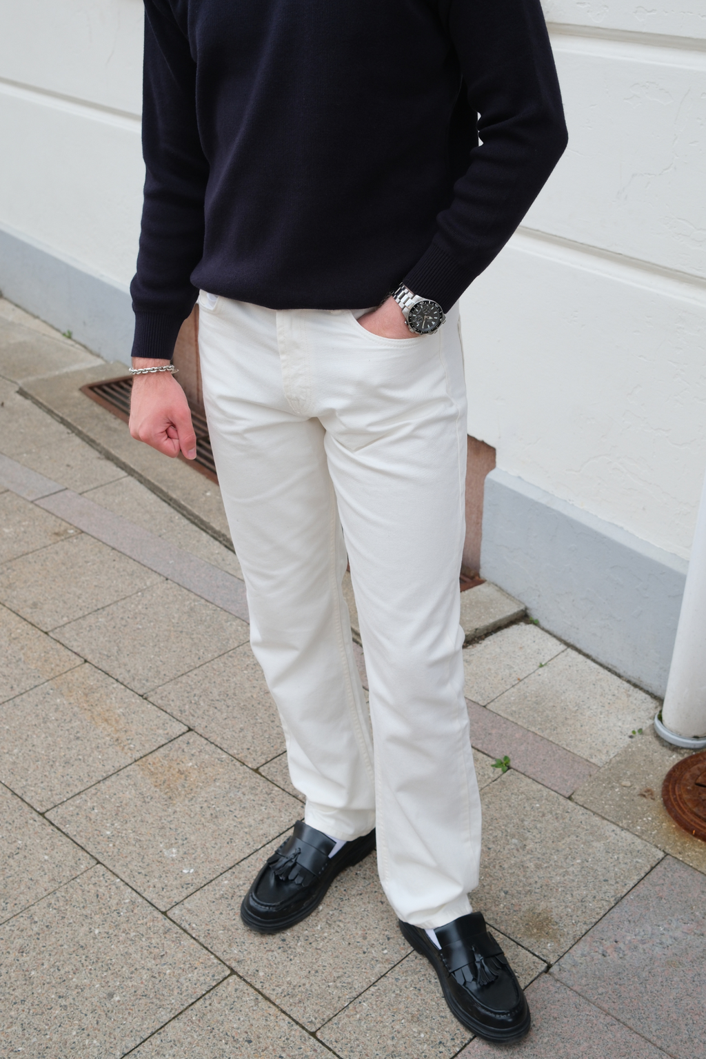 Relaxed Fit Jeans - Vit Denim
