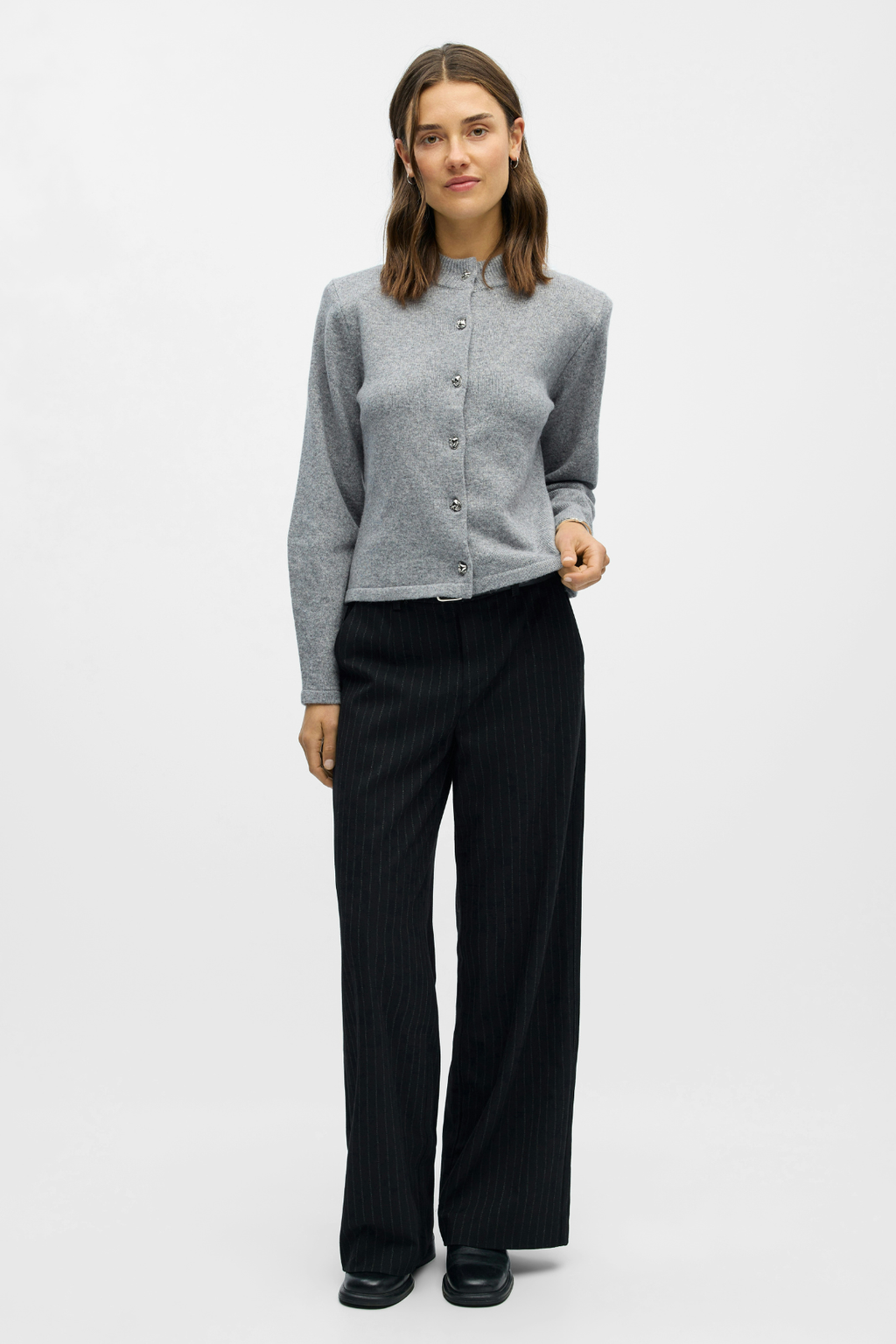 Zari Stickad Kofta - Medium Grey Melange