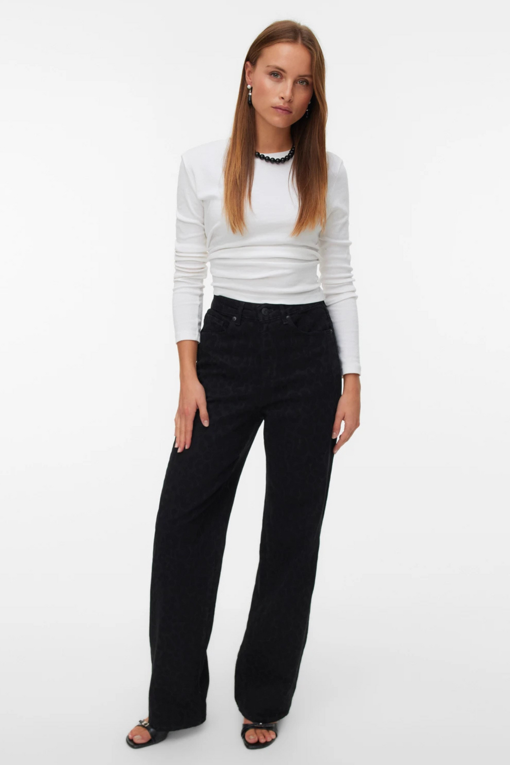 Tessa Wide Jeans med Leopardmönster - Black Denim