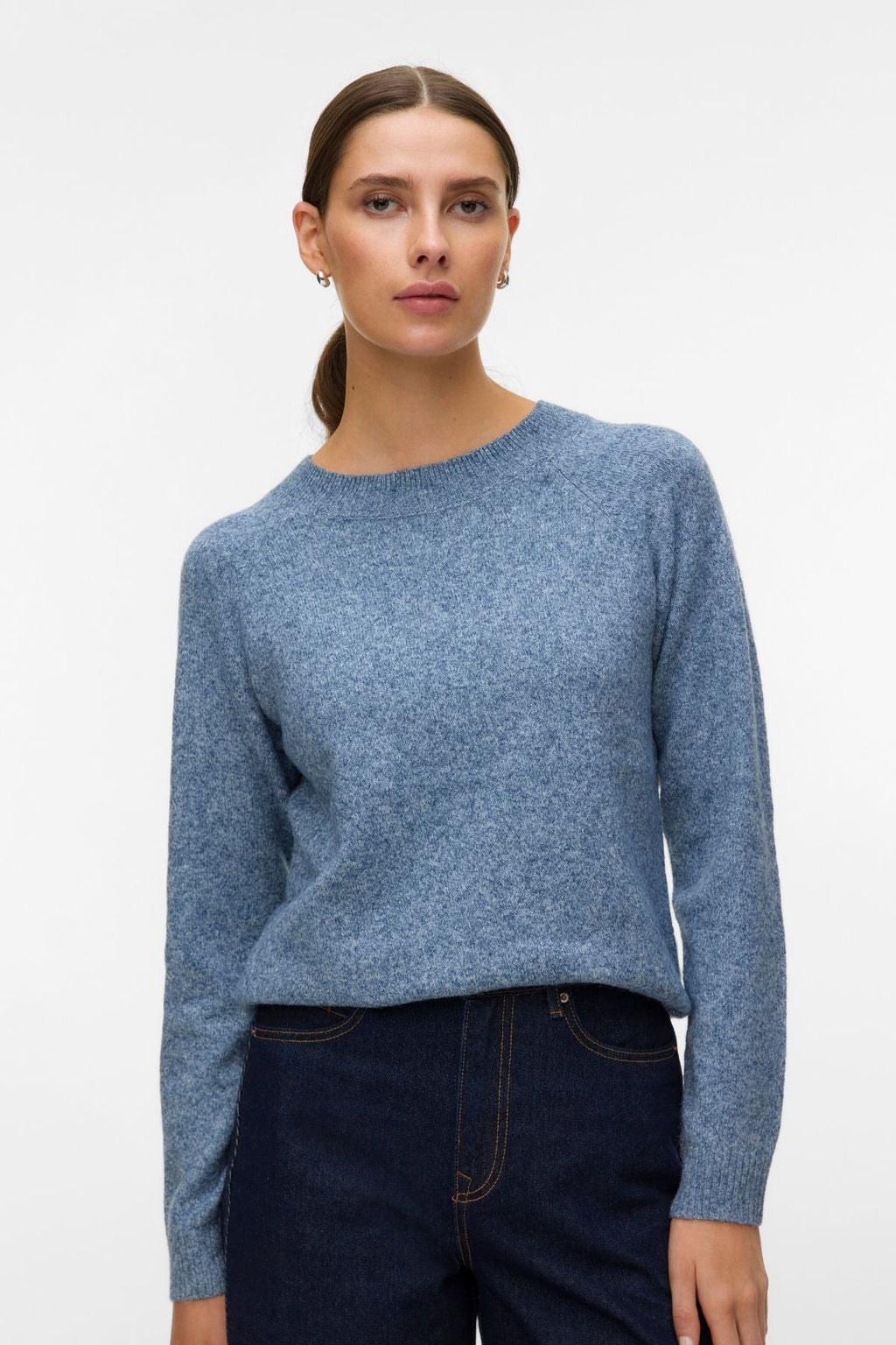 Doffy O-Neck Blus - Mörk Denim med Vit Melange
