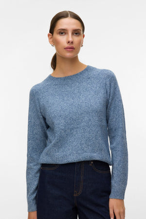 Doffy O-Neck Blus - Mörk Denim med Vit Melange