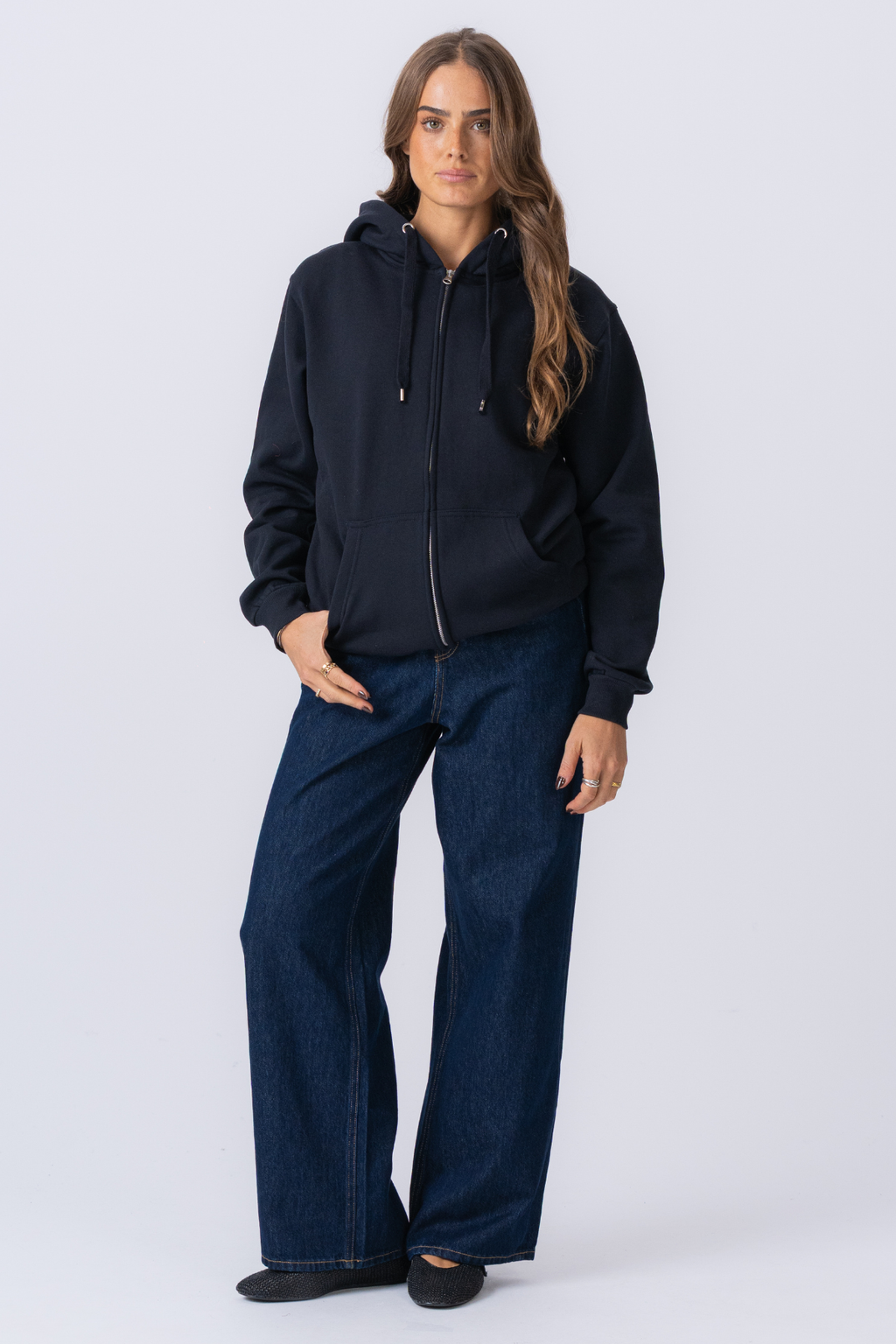 Basic Zip Hoodie - Mörk Navy