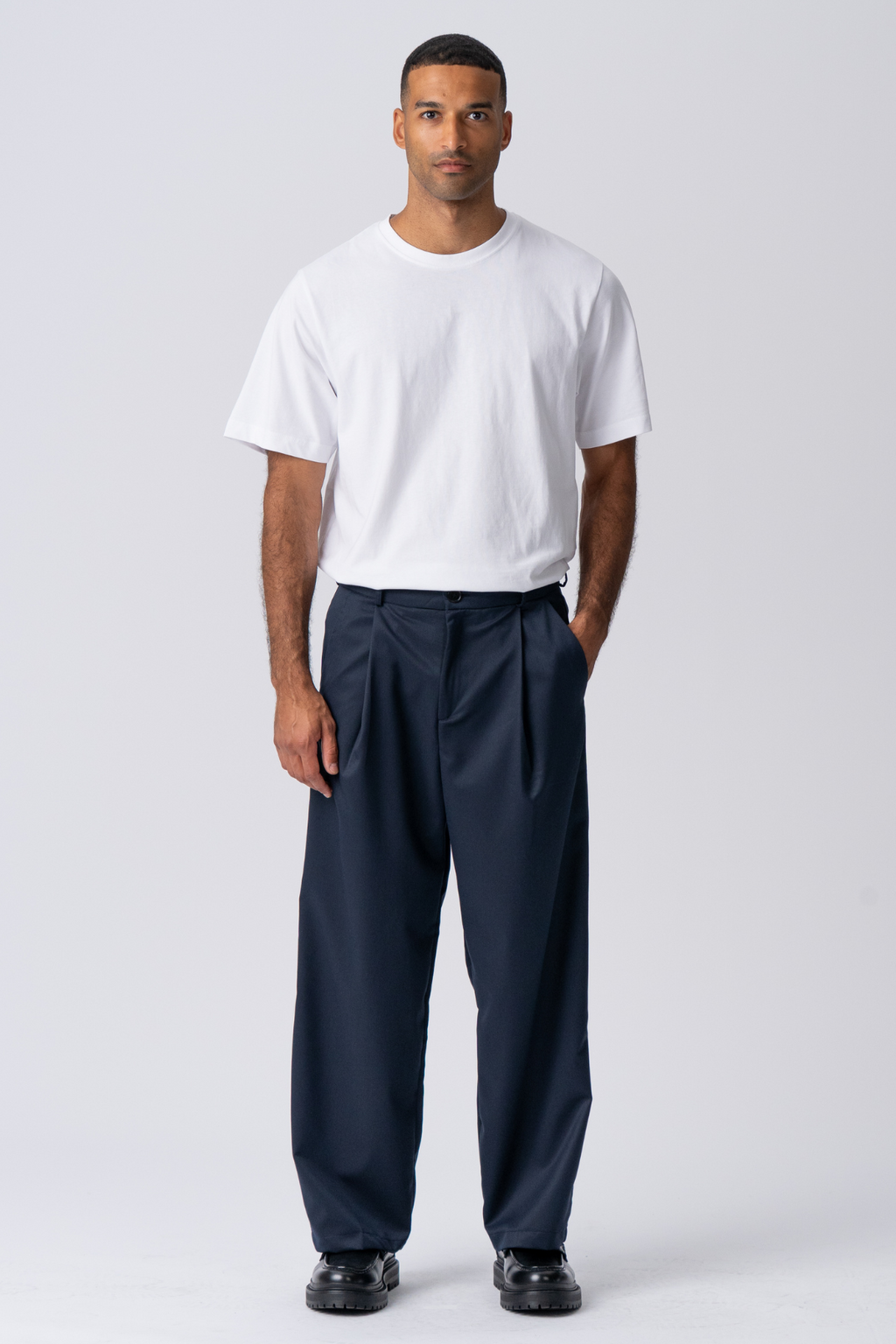 Pleated Wide Suit Pants - Navy