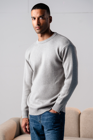 Crewneck Knit Sweater - Ljusgrå