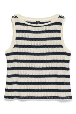 Freja Kortärmad Topp - Birch Stripes - Navy Blazer