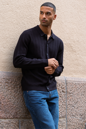 Arthur Stickad Cardigan - Dark Navy
