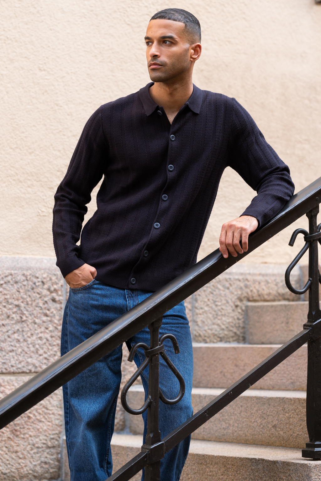 Arthur Stickad Cardigan - Dark Navy