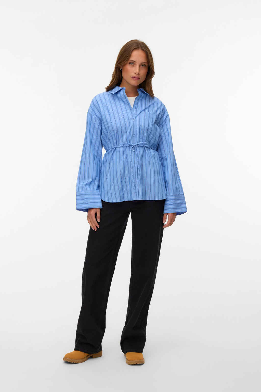 Gina Bältesskjorta - Provence Stripes: Navy Peony/Snow White