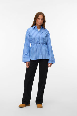 Gina Bältesskjorta - Provence Stripes: Navy Peony/Snow White