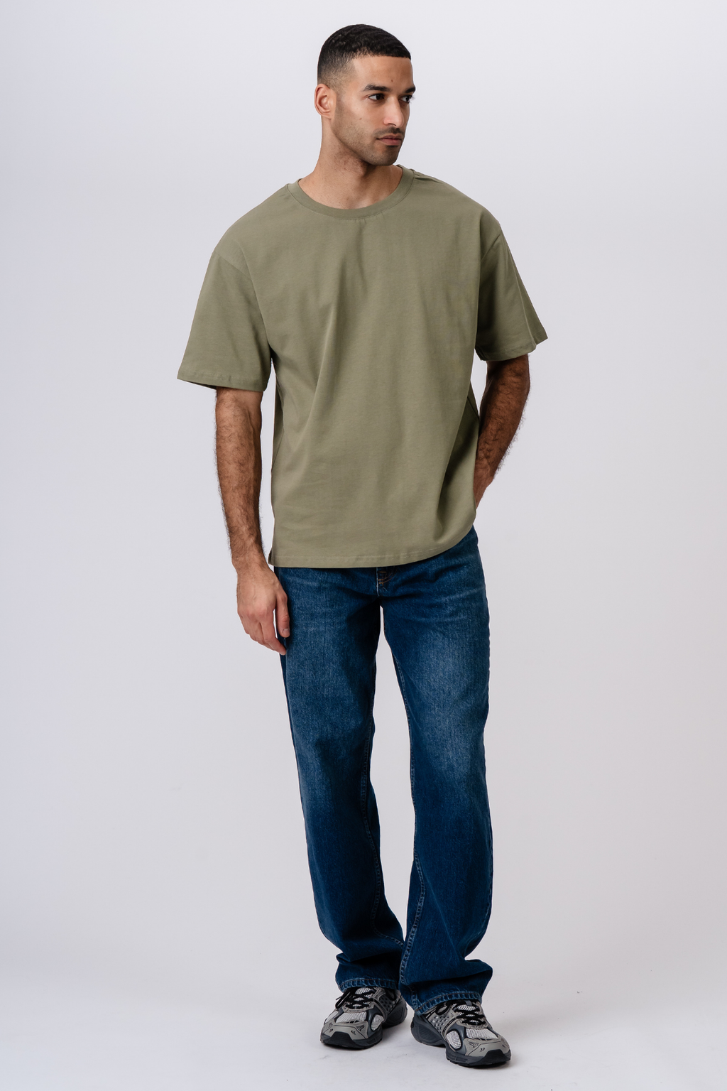 Kraftig Boxfit T-shirt - Oliv