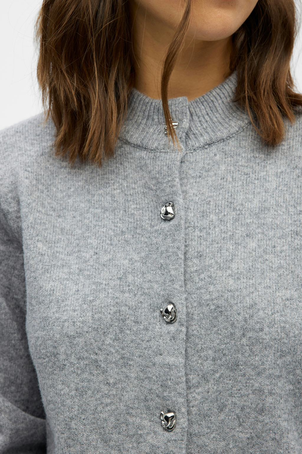 Zari Stickad Kofta - Medium Grey Melange