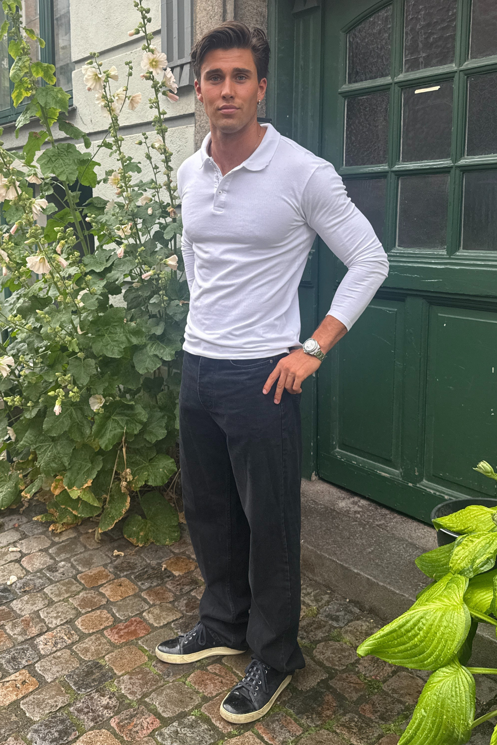 Muscle Långärmad  Poloskjorta - Vit