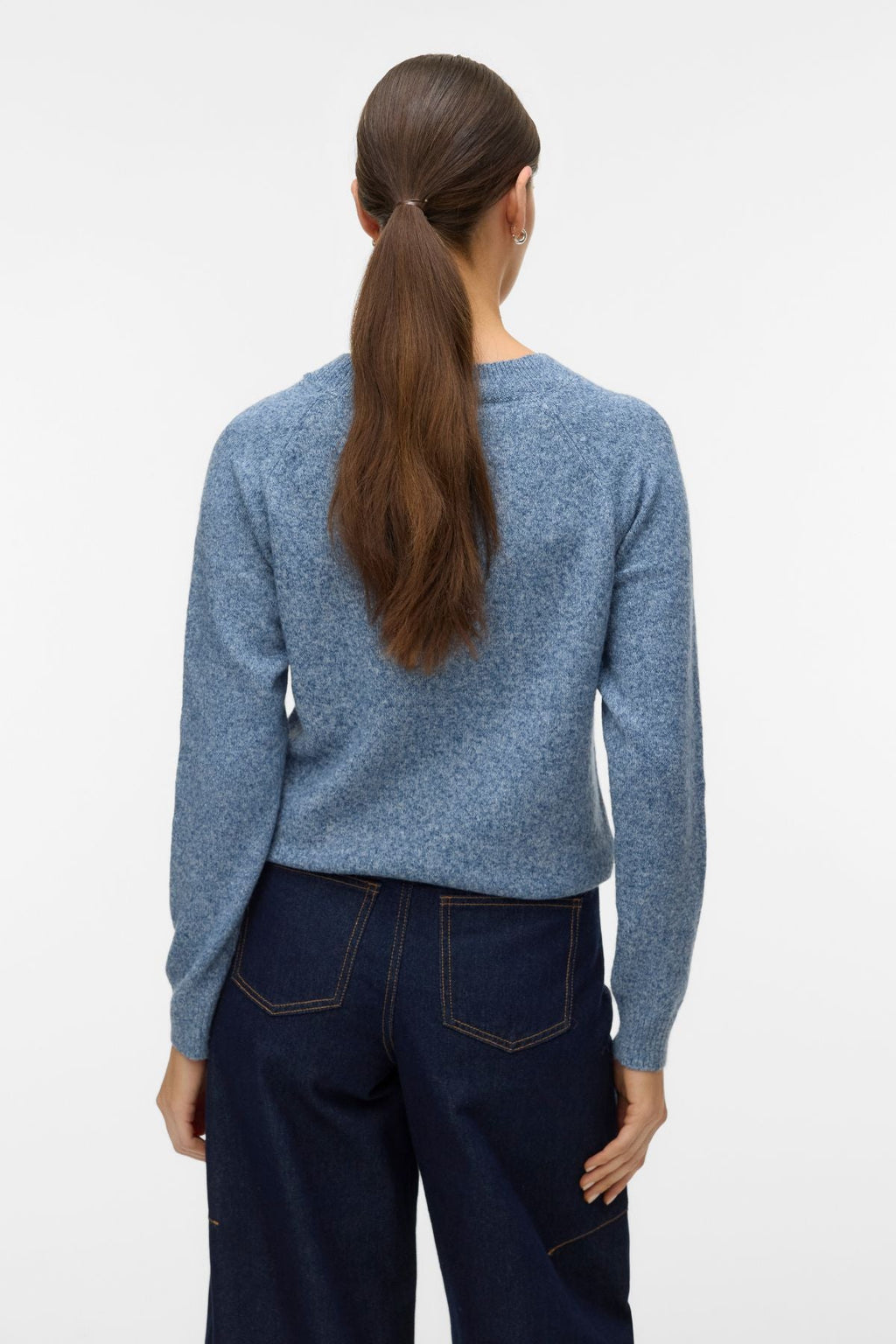 Doffy O-Neck Blus - Mörk Denim med Vit Melange