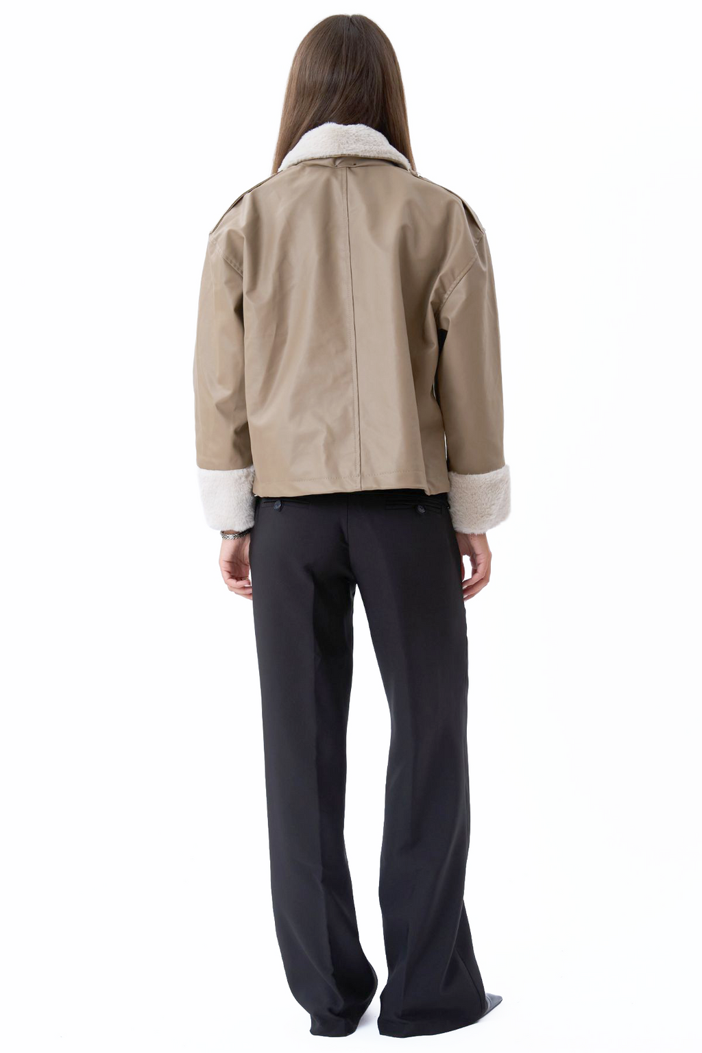 Shearlingjacka i Konstläder - Beige