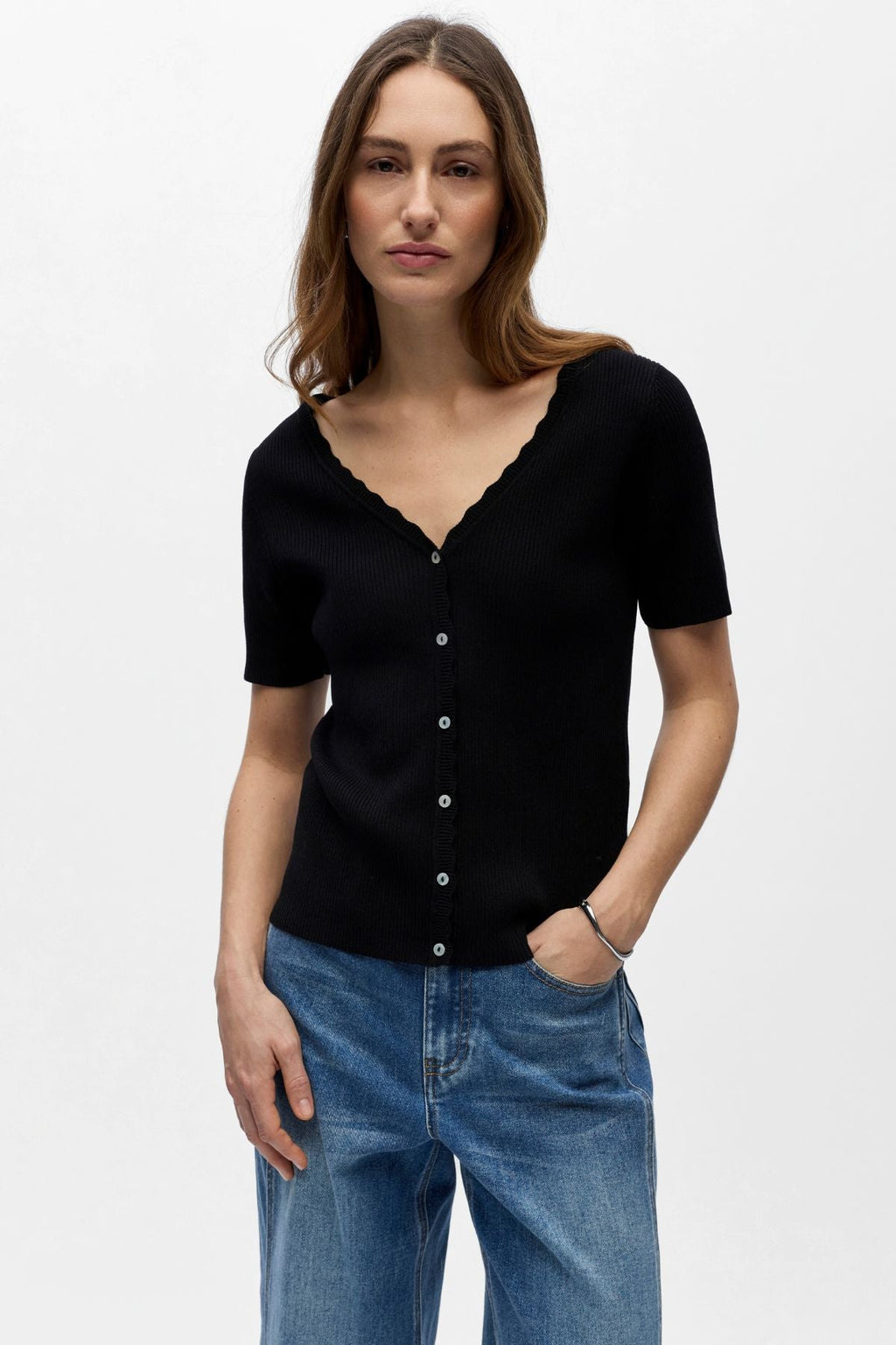 Kelly Re V-ringad Cardigan - Svart