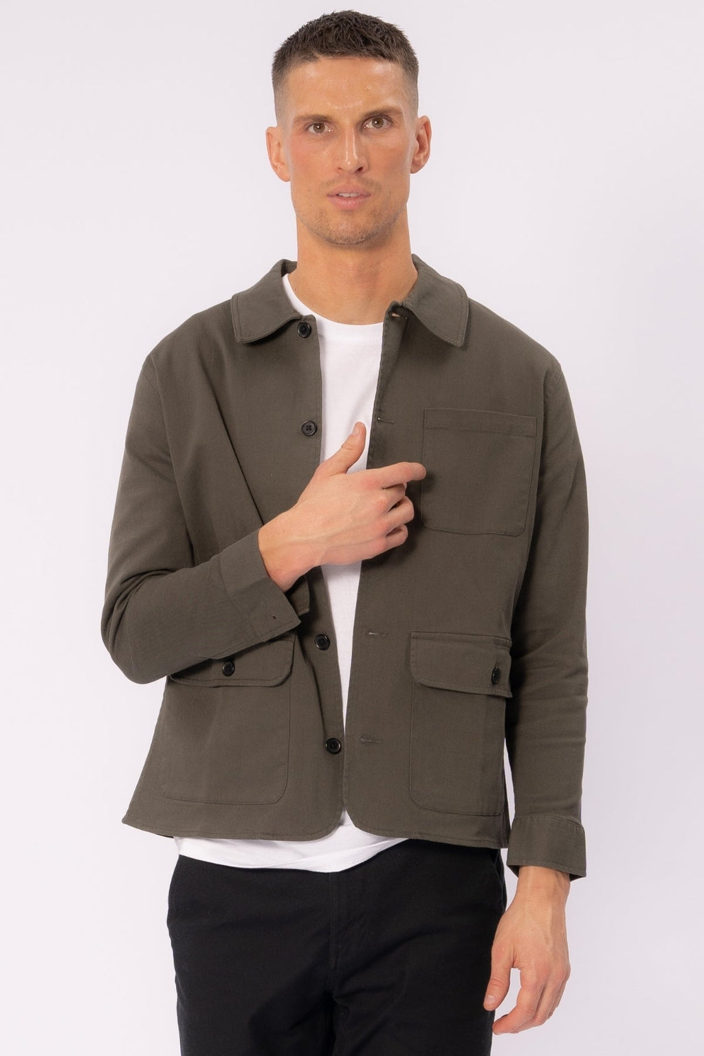 Twill Skjortjacka - Mörk Oliv