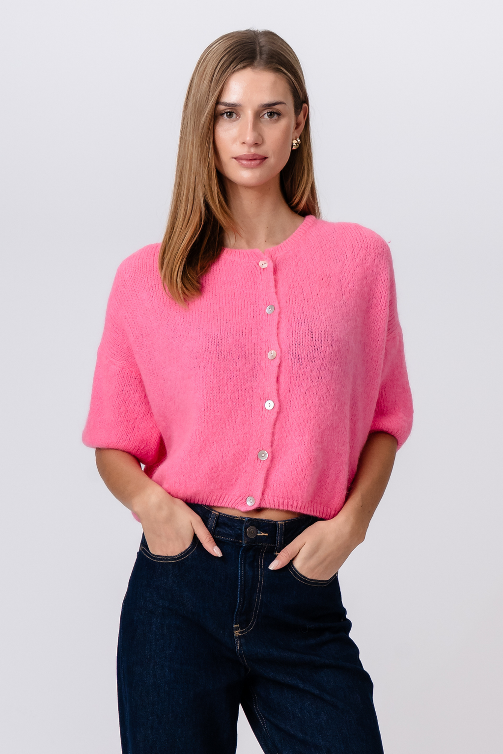 Mary Kortärmad Stickad Tröja - Baby Pink