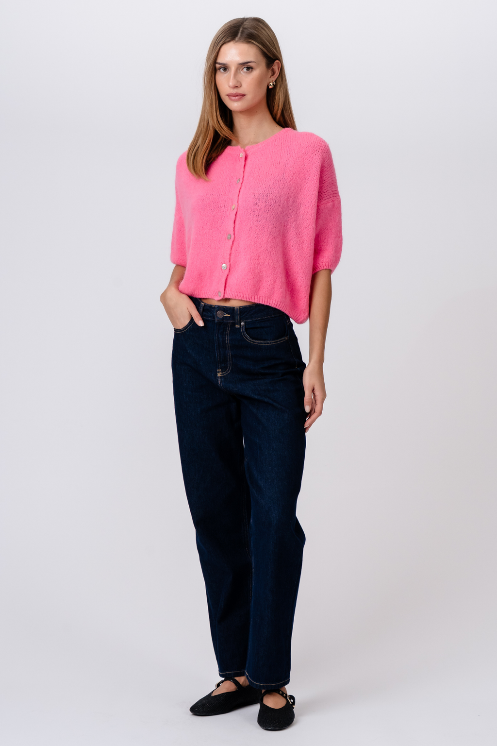 Mary Kortärmad Stickad Tröja - Baby Pink