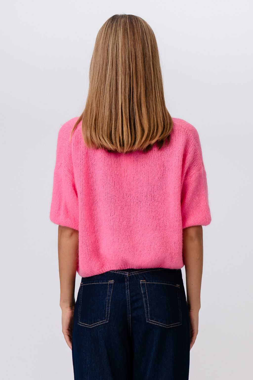 Mary Kortärmad Stickad Tröja - Baby Pink