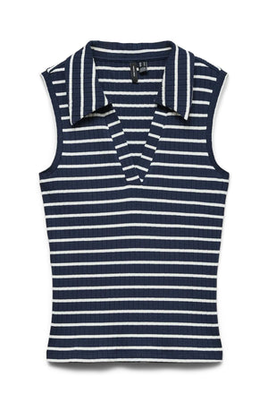 Sea Collar Top - Navy Blazer Stripes: Snow White