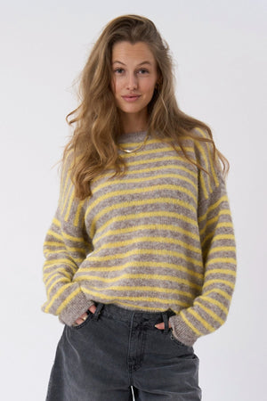 Sienna Randig Stickad Tröja - Beige/Gul