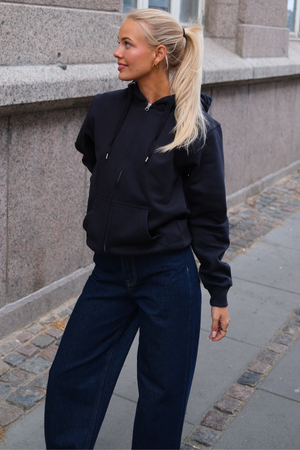 Basic Zip Hoodie - Mörk Navy