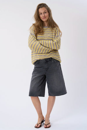 Sienna Randig Stickad Tröja - Beige/Gul