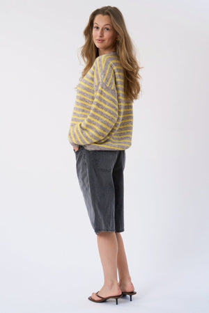 Sienna Randig Stickad Tröja - Beige/Gul