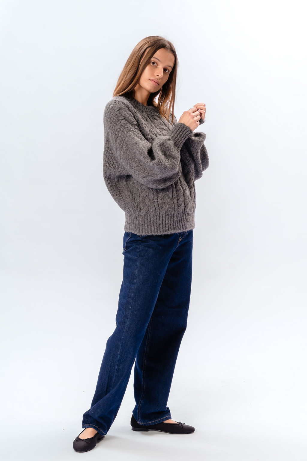 Emma Cable Knit - Mörkgrå